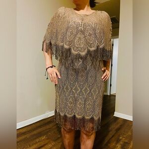 Connected apparel Fringe Beaded Vintage-Style Cocktail Dress in Champagne color